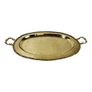 VIntage Scrolled Edge Victorian Style Oval Brass Tray