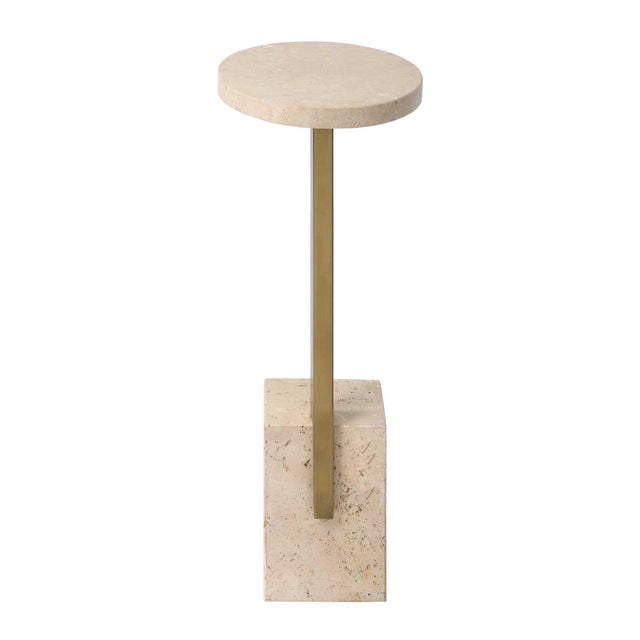 Metal Feranno Travertine Accent Table For Sale - Image 7 of 9