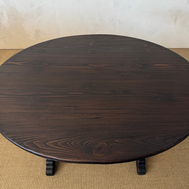 Wood Lyon Reclaimed European Pine Oval Dining Table or Center Table in Walnut Finish For Sale - Image 7 of 10