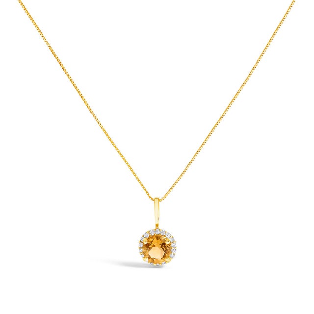 10K Yellow Gold Orange Citrine and 3/8 Cttw Diamond Halo Jewelry Set (Earrings, Pendant & Ring) For Sale - Image 4 of 6