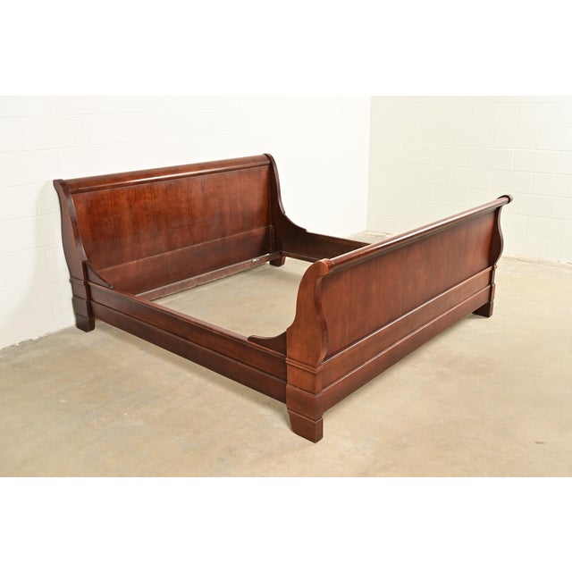 Grange Style French Louis Philippe Carved Cherry Wood King Size Sleigh Bed For Sale - Image 13 of 13