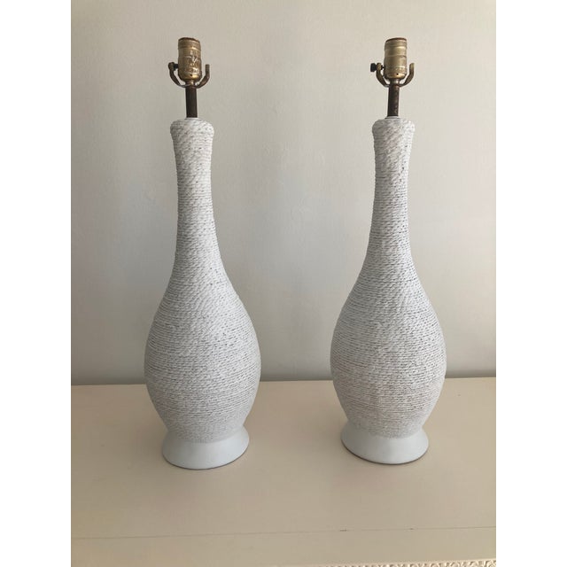 Plaster Faux Wicker Table Lamps Serge Roche Style - A Pair For Sale - Image 10 of 13