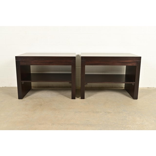 Barbara Barry for Baker Furniture Modern Oversized Dark Mahogany Nightstands, Newly Refinished For Sale - Image 13 of 15