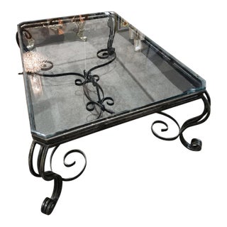 Early 20th Century Scrolled Wrought Iron and Glass Coffee Table For Sale
