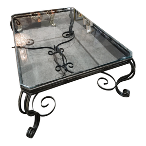 Early 20th Century Scrolled Wrought Iron and Glass Coffee Table