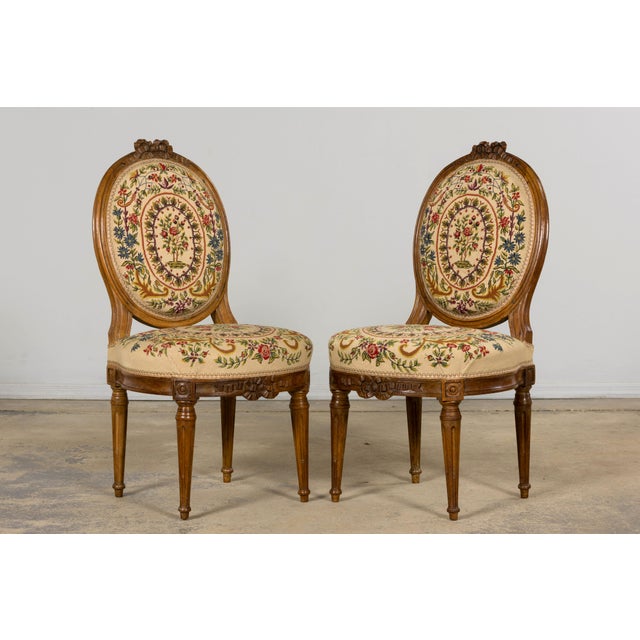 Brown Set of Six 19th Century French Walnut Side Chairs, Louis XVI Style For Sale - Image 8 of 18