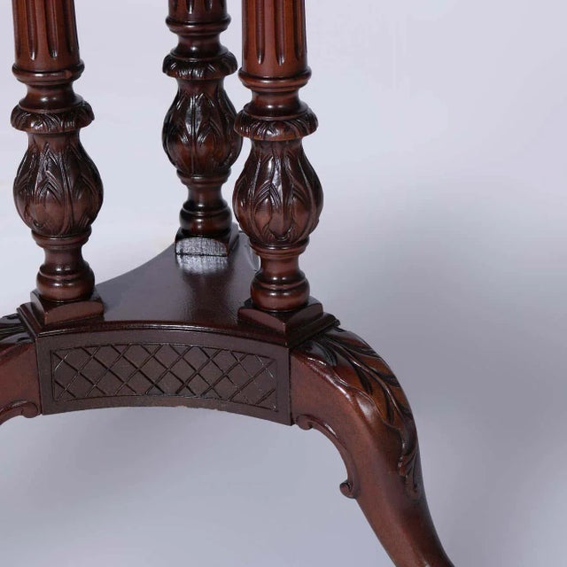 Early 20th Century Heron Satinwood Marquetry Scalloped Triple Pedestal Side Tables - a Pair For Sale - Image 4 of 13