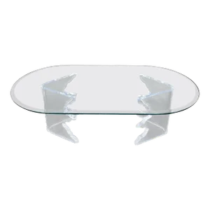 Mid-Century Modern Live Edge Lucite Base Racetrack Oval Top Coffee Table