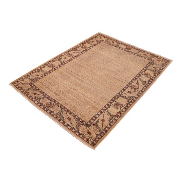 Abstract Modern Gabbeh Beige/Rust Wool Rug - 5'11'' X 9'0'' For Sale - Image 3 of 10