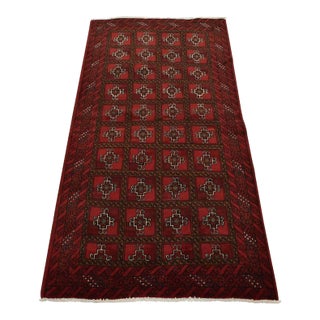 Baloch Rug 3’5” X 6’3” Red Wool Vintage Tribal Hand-Knotted Oriental Carpet For Sale