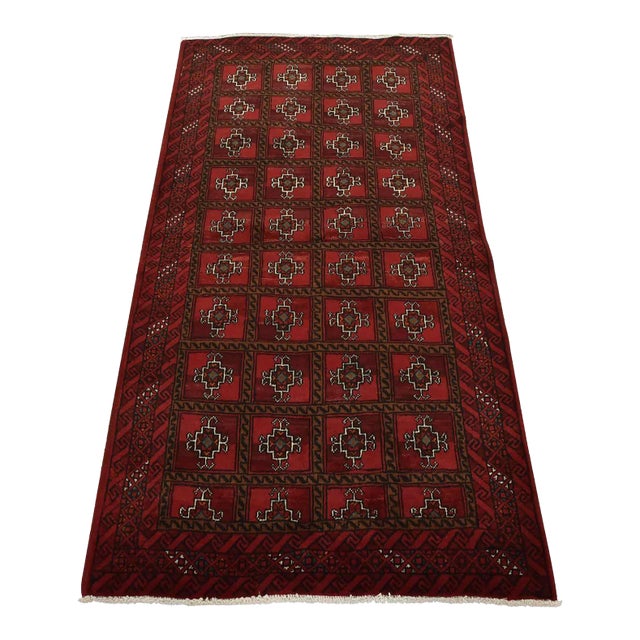 Baloch Rug 3’5” X 6’3” Red Wool Vintage Tribal Hand-Knotted Oriental Carpet For Sale