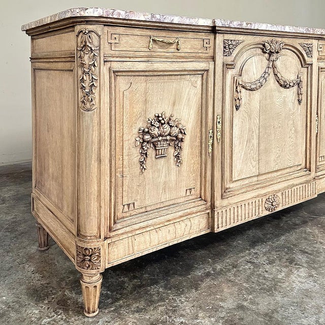 Antique French Louis XVI Marble Top Step-Front Buffet in Stripped Oak For Sale - Image 10 of 18
