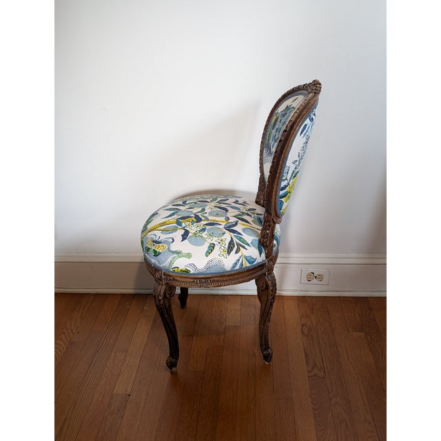 French Vintage French Side Chair Freshly Upholstered in Schumacher Citrus Garden in Pool For Sale - Image 3 of 9