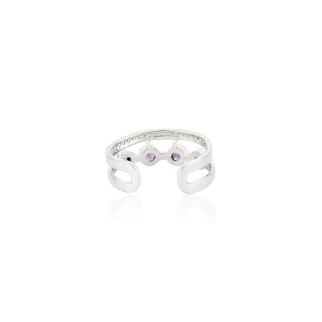 Contemporary Dainty Amethyst & Zircon Open Cuff Ring in 925 Silver, Size 6 For Sale - Image 3 of 12