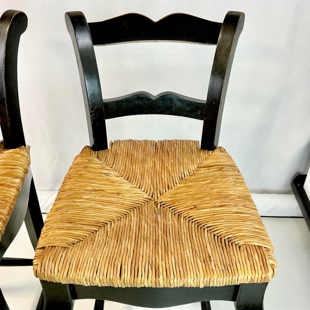 1980s Vintage Boho Chic Farmhouse Rush Seat Ladderback Barstools - A Pair For Sale - Image 14 of 17