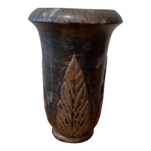 Mid 20th Century Studio Art Pottery Ceramic Vase Copper Metallic Glaze Stamped by Artist