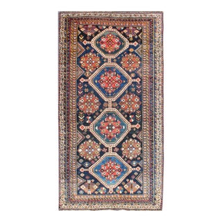 Antique Persian Qashqai Rug With Four-Medallion Design in Blue, Red, Brown Tones 4'1 X 8'3 For Sale