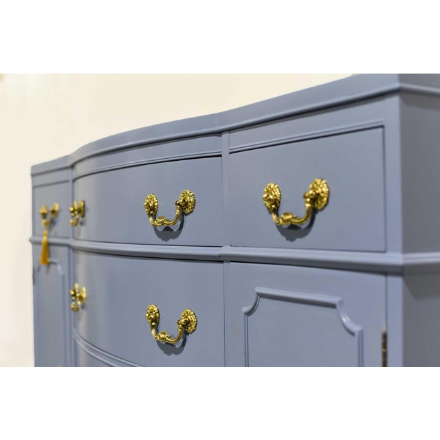 Paint Mid Century Colonial Revival Style Curve Front Buffet in Blue - Newly Painted For Sale - Image 7 of 12