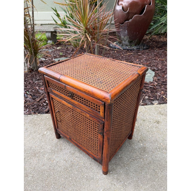Tommy Bahama Vintage Burnt Bamboo and Cane Accent Cabinet For Sale - Image 4 of 11