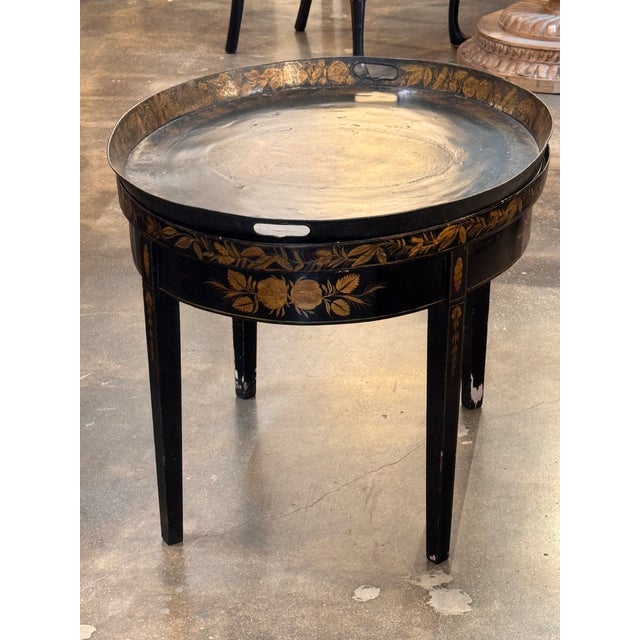 19th Century Painted Tole Tray on Stand For Sale - Image 6 of 12