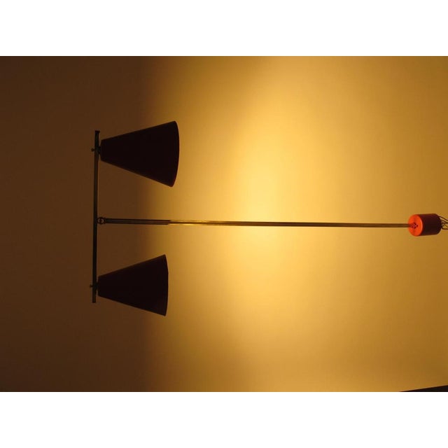 Pendant Lamp with Two Shades in Red and Brass, Czechoslovakia, 1960s For Sale - Image 9 of 12