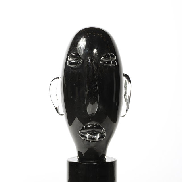 Mid-Century Hand-Blown Murano Black Glass Head Sculpture Signed Sergio Rossi For Sale - Image 13 of 14