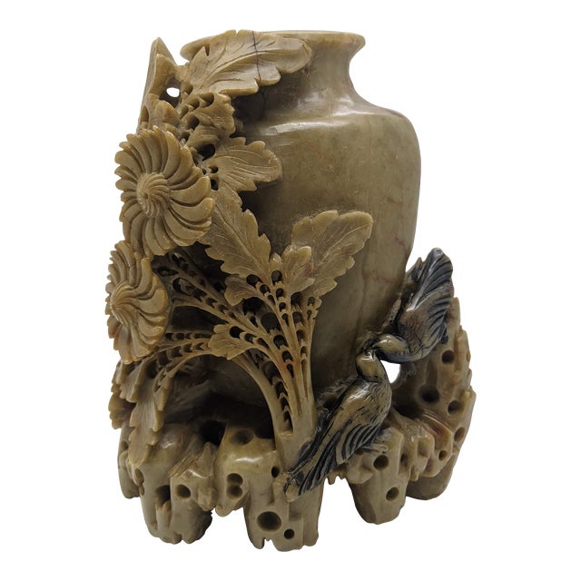 1940s Vintage Chinese Carved Soapstone Vase Chairish