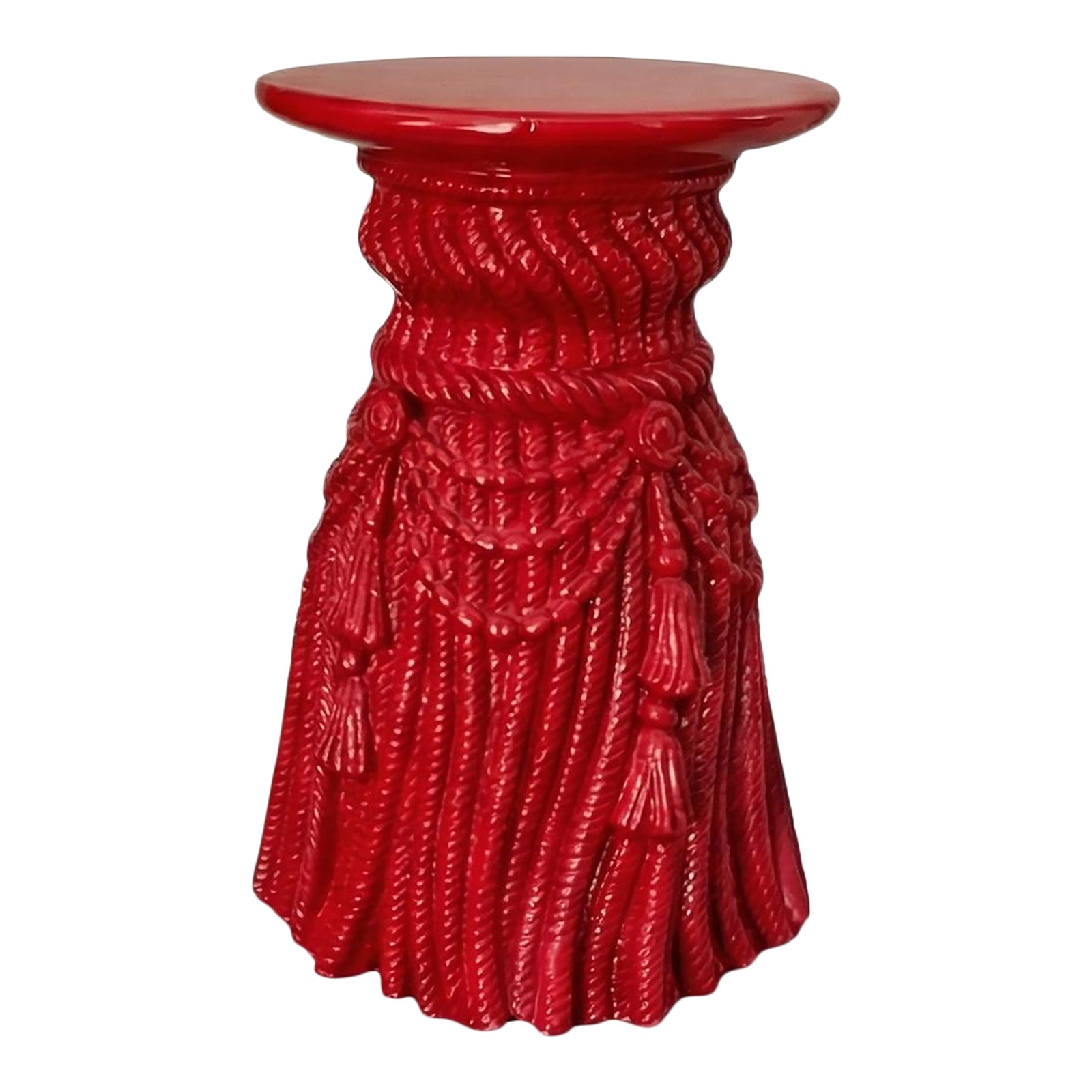 1970s Hollywood Regency Red Tassel Rope Side Table | Chairish
