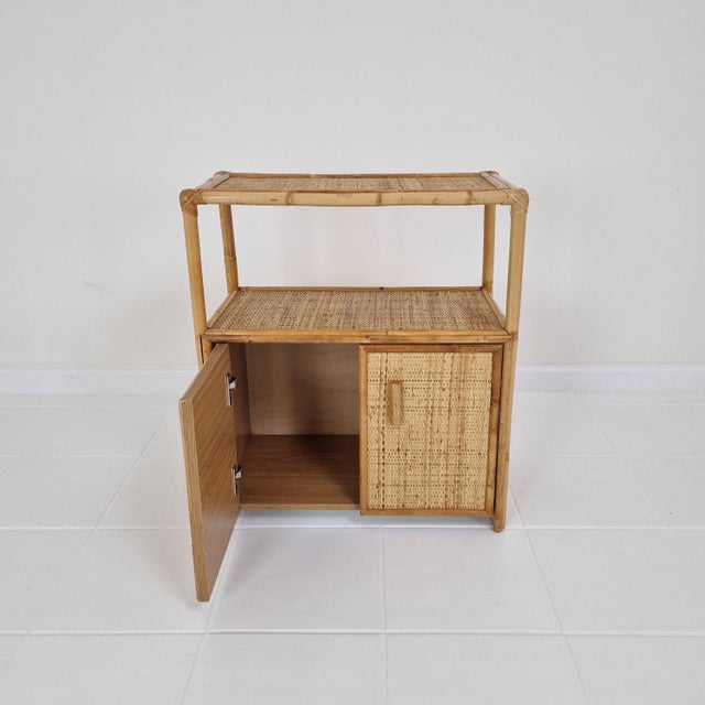 Brown Italian Bamboo and Rattan Cabinet or Bedside Table, 1980s For Sale - Image 8 of 16