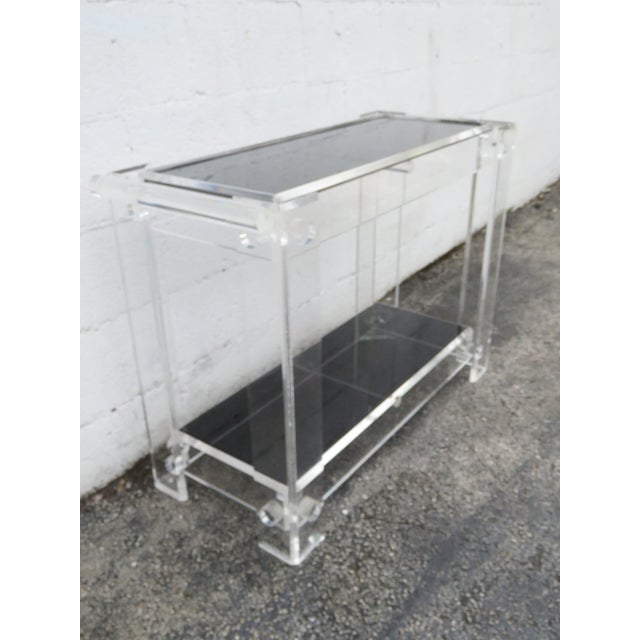 Lucite Two Tier Smoke Glass Top Bar Buffet Server Tea Coffee Cart 6098 For Sale - Image 16 of 18