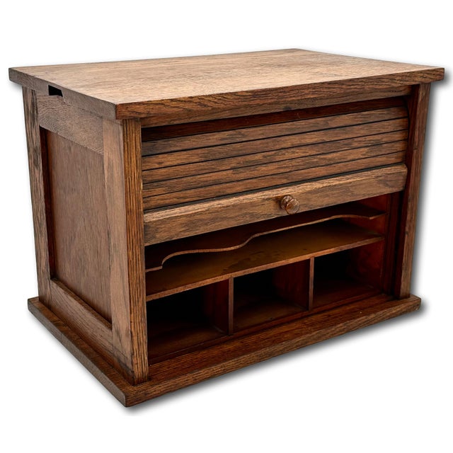 1900 - 1909 Unusual Antique American Solid Oak Table - Desk Top "Roll Front" Organizer & File Cabinet Circa 1900 For Sale - Image 5 of 18