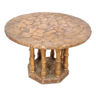 Brutalist Faux Gold Gilt Side Table With Textured Surface C. 1970's For Sale