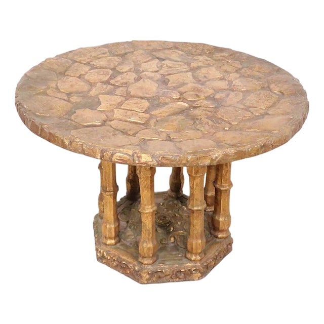 Brutalist Faux Gold Gilt Side Table With Textured Surface C. 1970's For Sale