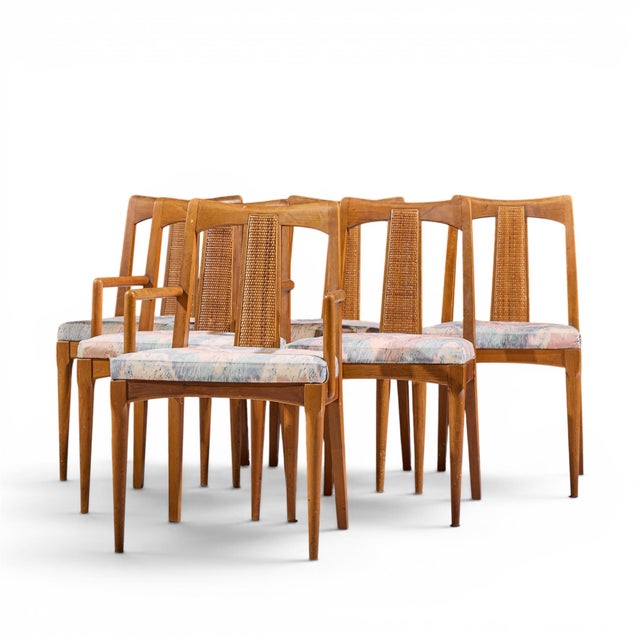Mid-Century Modern Ramseur Mid Century Walnut and Cane Dining Chairs - Set of 6 For Sale - Image 3 of 17