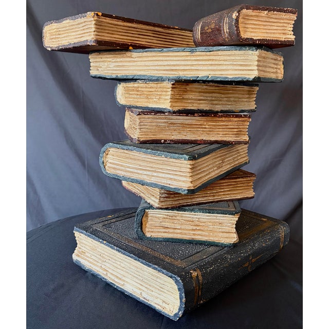 Hollywood Regency Vintage Regency Faux Stacked Books Side Table – Trompe L’Oeil Library Accent For Sale - Image 3 of 7