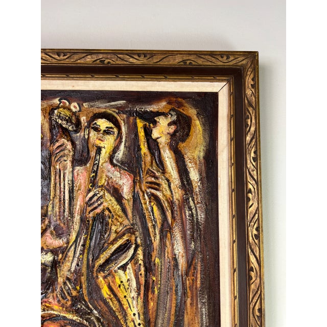 Wood 1960's Roy M. Steinberg Kinetic Musicians Oil Painting, Frame For Sale - Image 7 of 12