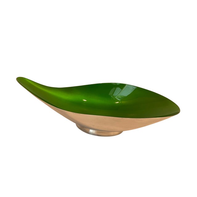 Mid-Century Modern Reed & Barton Emerald Green Enamel Silverplate Pear Shaped Bowl Mid Century Modern For Sale - Image 3 of 15