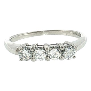 Late 20th-Century Platinum 4 Brilliant Cut Diamond Wedding Ring, Size 6.75 For Sale