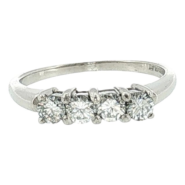 Late 20th-Century Platinum 4 Brilliant Cut Diamond Wedding Ring, Size 6.75 For Sale
