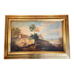 Venetian Landscape Oil Painting With Gilt Wood Frame- Made in Italy