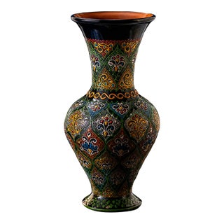Large Hand-Painted Uzbek Arabesque Ceramic Vase, Collector Presentation For Sale