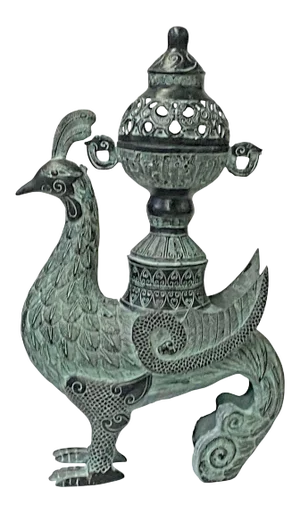 Chinese Green Black Ancient Phoenix Bird Incense Holder Display Vessel