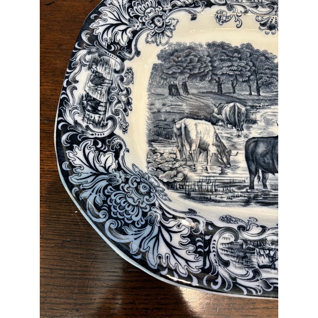 Wedgwood Antique Wedgwood Blue Transferware Platter With Cattle Motif. For Sale - Image 4 of 11