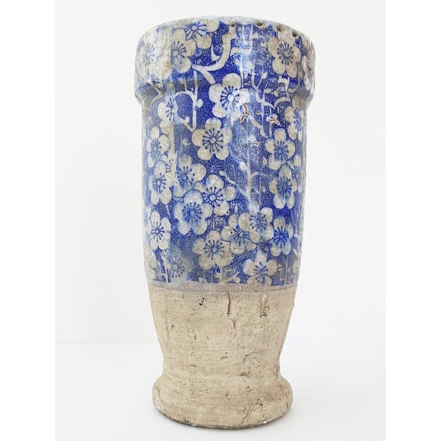 Terracotta Ceramic Vase with Blue and White Flowers For Sale - Image 3 of 11
