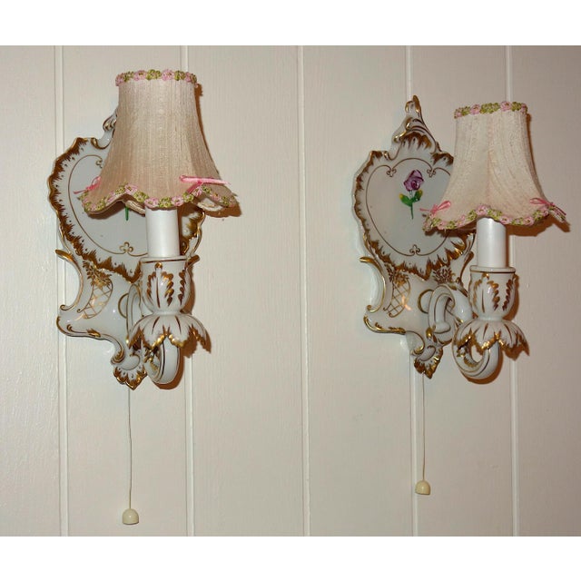 Gold Hand-Painted Porcelain Wall Lamps from Potschappel Dresden, 1960s, Set of 2 For Sale - Image 8 of 8
