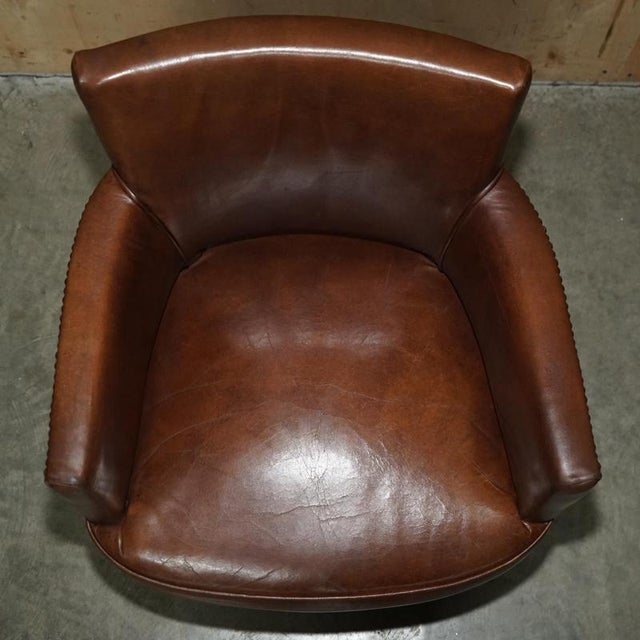 Hand-Dyed Brown Leather Halo Barrel Back Dining Chairs from Heritage, Set of 4 For Sale - Image 5 of 18