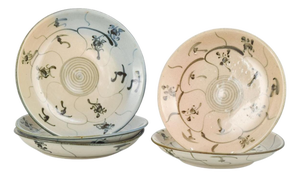 Hand-Thrown Korean Stoneware Bowls with Floral and Vine Motifs, Set of 5