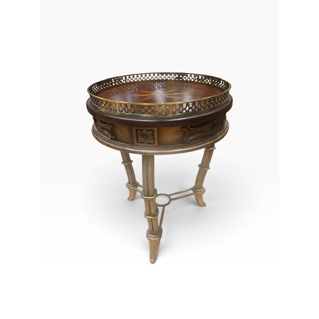 Early 21st Century Regency Style Round Mahogany Accent Table With Brass Gallery & Compass Star Top For Sale - Image 5 of 11