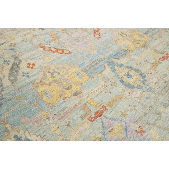 Apadana's Allover Modern Sultanabad Oversized Wool Rug Handmade in Blue For Sale In New York - Image 6 of 10