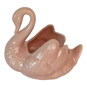 Vintage Mid-Century Modern Pink Ceramic Swan Planter Vessel Vase